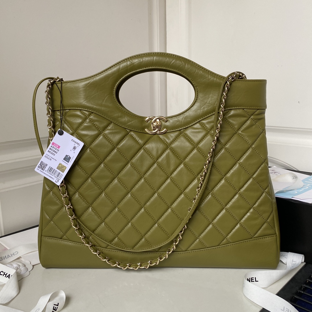 Calfskin Large 31 Chain Shoulder Bag Handbag AS1010 Grass Green